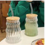 Generic Glass Drinking Jar With Straw & Wooden Lid – Aesthetic Juice / Smoothie Cup - image 2