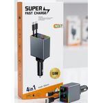 4-in-1  Super Fast Charge Car Charger ports supporting iOS (Lightning) and Type-C (Android) devices.