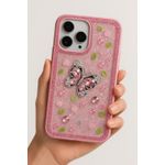 product_image_name-Generic-Luxury Pink Glitter Butterfly iPhone Case for iPhone 12/13/14/16 Pro Max – 3D Crystal Butterfly, Floral Rose Accents & Sparkle Protective Cover-2