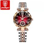 POEDAGAR Red Dial Two Tone Strap Ladies Watch