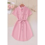 Short children shirt gown, pink kids shirt dress