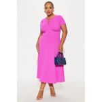 Fashion Fuchsia Short Sleeve V-Neck Stretch Midi Dress for Women Casual Everyday Wear Date Night - image 3
