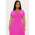 Fashion Fuchsia Short Sleeve V-Neck Stretch Midi Dress for Women Casual Everyday Wear Date Night - image 4