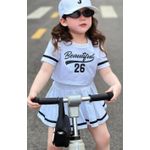 product_image_name-Fashion-Quality Children Clothes Girl's 2 Piece Outfit Letter Contrast Trim Short Sleeve Tees Top and Pleated Skirt Set-4