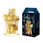 Generic 24Pcs Gold Plated Stainless Steel Spoon & Fork SET & RACK - image 2