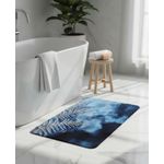 Premium Non-Slip Abstract Fern Bath Mat - Deep Blue & Silver
