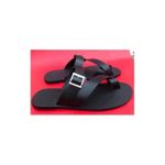 Male Leather Smart Cover Slippers - Black