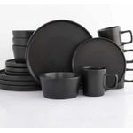 Dinner Set Modern Black Stoneware 16-Piece Dinnerware Set. Good Quality