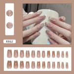 Fashion 24 PCS Wearing Nails - Nude Silver Glitter Gradient Press On Nails