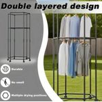 Generic Double-layer Clothes Drying Rack 360-Degree Rotating Clothes Rack Multi-Functional Clothes Drying Rack Hexagonal Floor-Standing Clothes Drying Rack Storage Rack Display Rack - Black - image 4