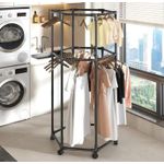 Generic Double-layer Clothes Drying Rack 360-Degree Rotating Clothes Rack Multi-Functional Clothes Drying Rack Hexagonal Floor-Standing Clothes Drying Rack Storage Rack Display Rack - Black - image 5