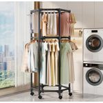 Generic Double-layer Clothes Drying Rack 360-Degree Rotating Clothes Rack Multi-Functional Clothes Drying Rack Hexagonal Floor-Standing Clothes Drying Rack Storage Rack Display Rack - Black - image 6