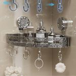 Stainless Steel Corner Bathroom Shelf with Hooks – No-Drill Wall Mounted Shower Caddy Organizer