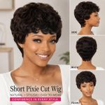Black Pearl Noble Short Pixie Cut Wig Human Real Hair Wavy Curl - image 2
