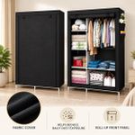 LM  Fabric Wardrobe – 6‑shelf & 1 hanging‑rod design, dust‑proof zipper cover, steel‑tube frame large‑capacity closet  - Black - image 6