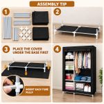 LM  Fabric Wardrobe – 6‑shelf & 1 hanging‑rod design, dust‑proof zipper cover, steel‑tube frame large‑capacity closet  - Black - image 8