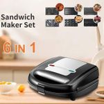 6-in-1 Electric Sandwich Maker Waffle Iron and Grill Set