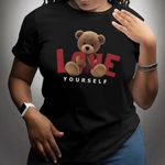product_image_name-Fashion-Lovely Bear Design Casual Short Sleeve T-Shirt for Ladies - Black-1