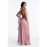Fashion Mauve Ruffle Satin Mock Neck Halter Slit Gown for Women Evening Formal Special Occasion - image 2