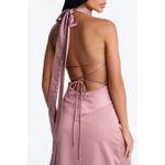 Fashion Mauve Ruffle Satin Mock Neck Halter Slit Gown for Women Evening Formal Special Occasion - image 3