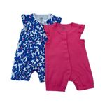 F&F 2 Packs Blue Flowery Print & Plain Baby Girl Playsuit