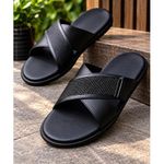 Mens quality black palm slippers