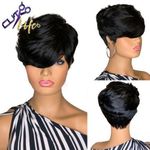 Pixie Short Cut Wavy S Natural Black Color Less