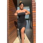 Fashion Black Tube Slit Strapless Stretch Maxi Dress for Women Casual Everyday Wear Date Night - image 4