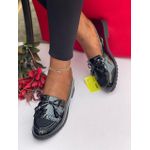 Double Tie Female Flat Shoe - Black