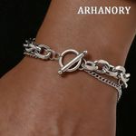 product_image_name-ARHANORY-Chain Bracelet for Men Stainless Steel Silver Double Chain O Toggle Clasp-1