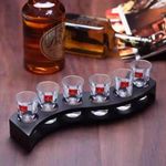 6 Hole Tequila Shot Rack Holder With 6 Glass Cups