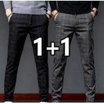 product_image_name-Fashion- 2pcs Men'S  Plaid Dress Pants,Light Business High-Elastic Summer Thin Plaid Trousers,Men's Casual Pants/Business formal pants - Black+Dark Gray-1