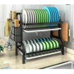 2-Tier Stainless Steel Dish Drying Rack - Premium Tabletop Kitchen Plate Organizer With Drip Trays