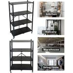 product_image_name-Generic-4 Tier Rotating Multifunctional Storage Rack With Wheels, Foldable Storage Shelf With Wheels - Metal Collapsible Shelving Unit Display, Rolling Cart For Books Kitchen Storage Shelves, Pantry & Closet Organizer, Office Room Decor (Black, 4-Shelf)-4