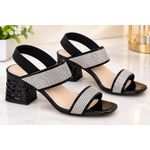 Fashion Glittery Two-Straps  Chunky Heels Sandals - Black - image 2