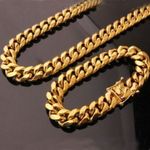 product_image_name-Fashion-Gold Stainless Steel Cuban Link Necklace + Bracelet-4