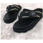 Black Buckle Leather Slippers