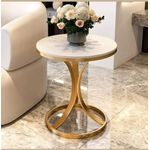 Round Marble Top Side Table with Curved Metal Base