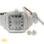 Classic & Bling Ice Out Stone Luxury Wristwatch + Rugged Bigger Guys Bracelet + Earring