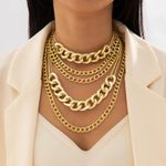 Fashion Women's Multi-Layer Chunky Gold Statement Necklace - Stacked Cuban Link Chain