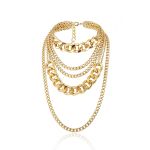 Fashion Women's Multi-Layer Chunky Gold Statement Necklace - Stacked Cuban Link Chain - image 3