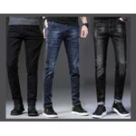 3 Pcs Smart STOCK Denim Jeans For Men- Black + Wash Black + Wash Blue