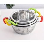 Generic 3-Piece Quality 304 Stainless Steel Colander Set with Multi-Colored Silicone Handles - image 2