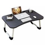 Generic Portable Foldable Laptop Table With Cup Holder & Tablet Slot – Multi-Purpose Bed Desk for Laptop, Study & Breakfast