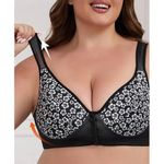 ONIBENZ Plus Size Floral Print Front-Button Comfortable Bra - Wire-Free- Full Coverage- Sleep & Lounge Bra -Black.
