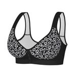 ONIBENZ Plus Size Floral Print Front-Button Comfortable Bra - Wire-Free- Full Coverage- Sleep & Lounge Bra -Black. - image 2