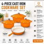 Generic 4-Piece Enameled Cast Iron Cookware Set – Non-Stick Pots & Frying Pan - Orange
