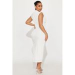 Fashion White Ruched Mock Neck Short Sleeve High Slit Stretch Midi Dress for Women Casual Everyday Wear Date Night - image 2