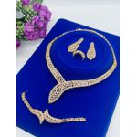 Longchain  Premium Classy Sophisticated Gold Diamond Iced Bracelet/Ear-ring/Ring & Necklace Set
