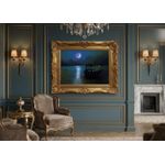 Generic Moonlit Boat on Serene River Wall Art(12 X 16inch) - Night Landscape with Full Moon - Digital Painting, Deep Blue & Gold Home Decor, Bedroom wall art, executive office decor, poetic seascape, tranquil office art, Serene home decor, peaceful night scenery. - image 3